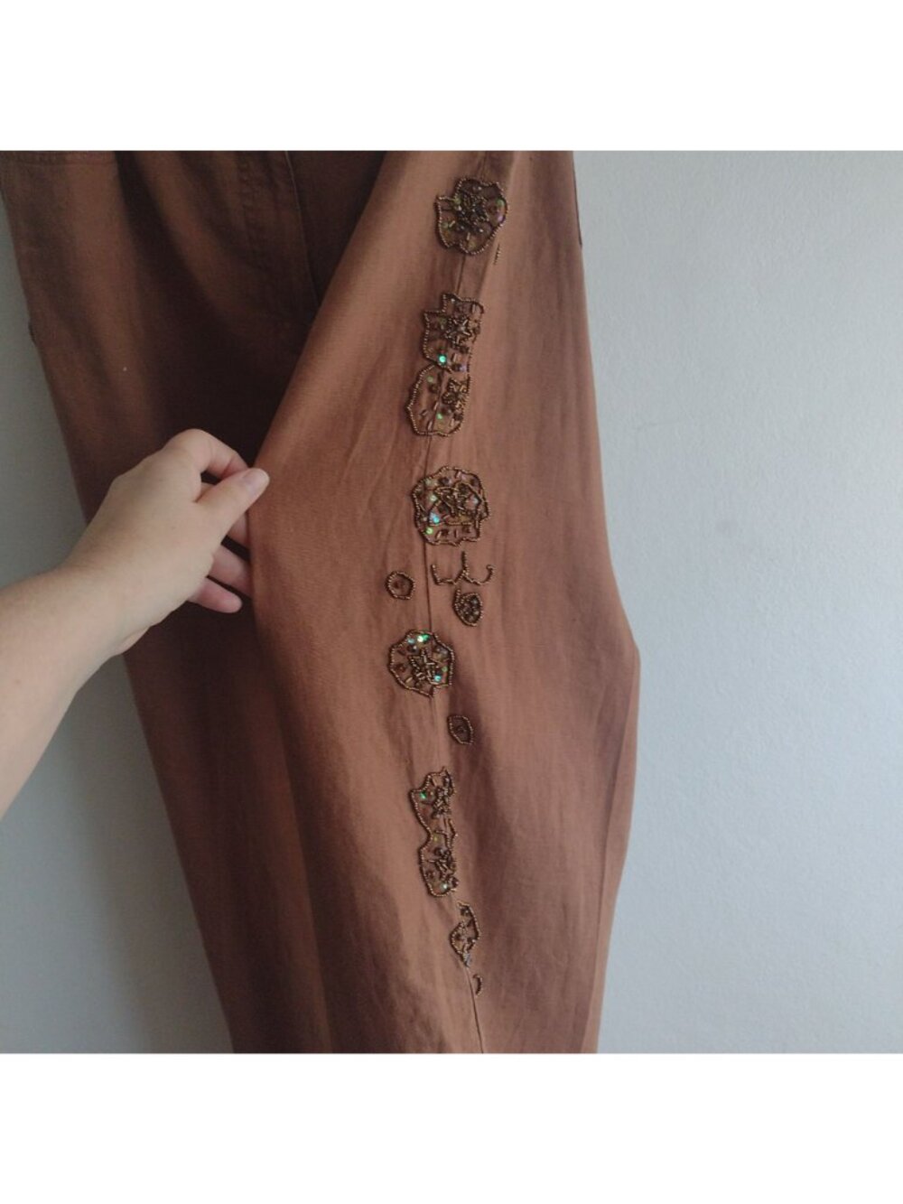 Vintage Y2K Linen Pants w Sequin Embellishments XL Mifaesia Sienna Trousers - Picture 8 of 12